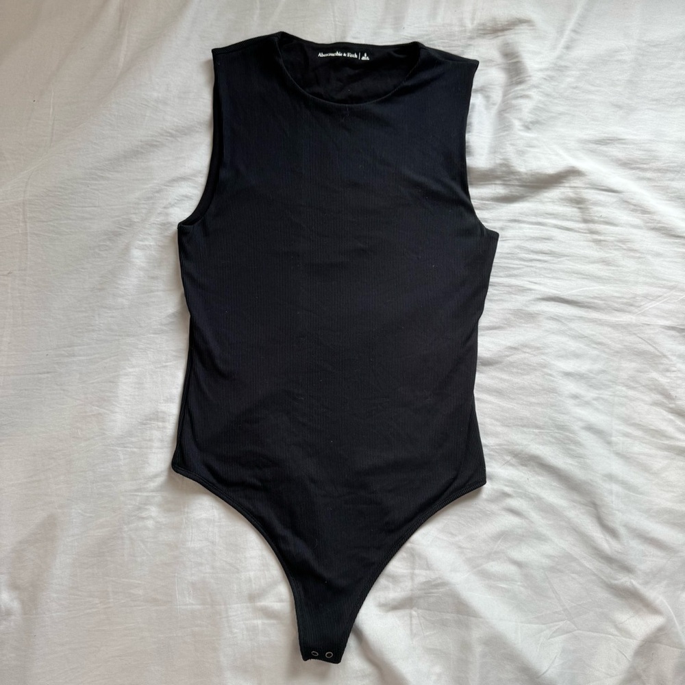 Abercrombie & Fitch Black Ribbed High Neck Thong Bodysuit